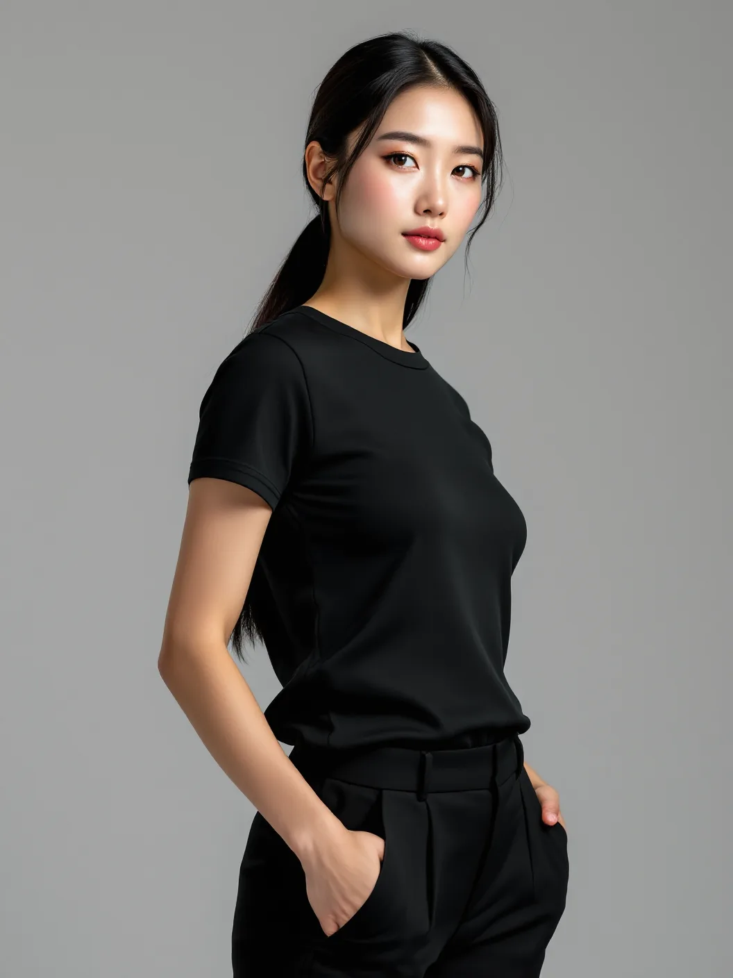 The Corda in Onyx, the women's performance shirt, three-quarter view